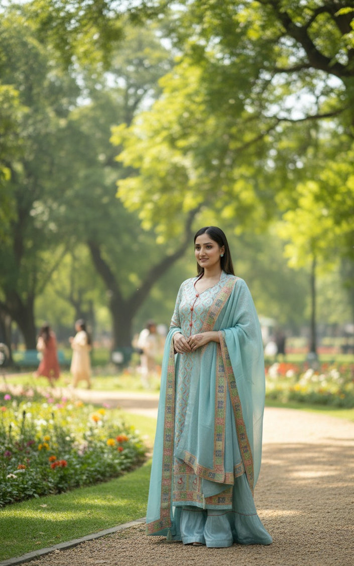 Aqua Blue Sharara Suit