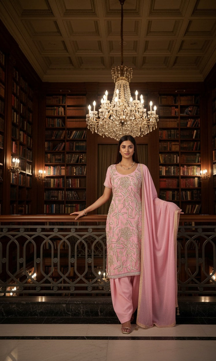 Light Pink Ethnic Embroidered Patiala Dupatta Suit