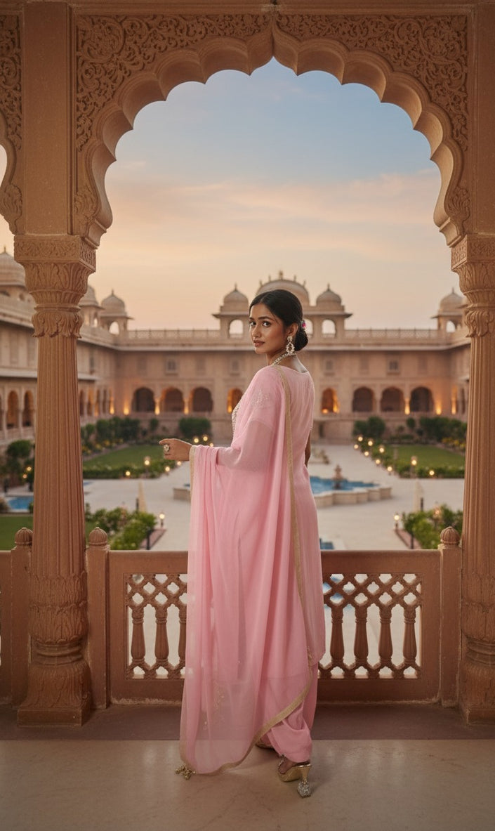 Light Pink Ethnic Embroidered Patiala Dupatta Suit