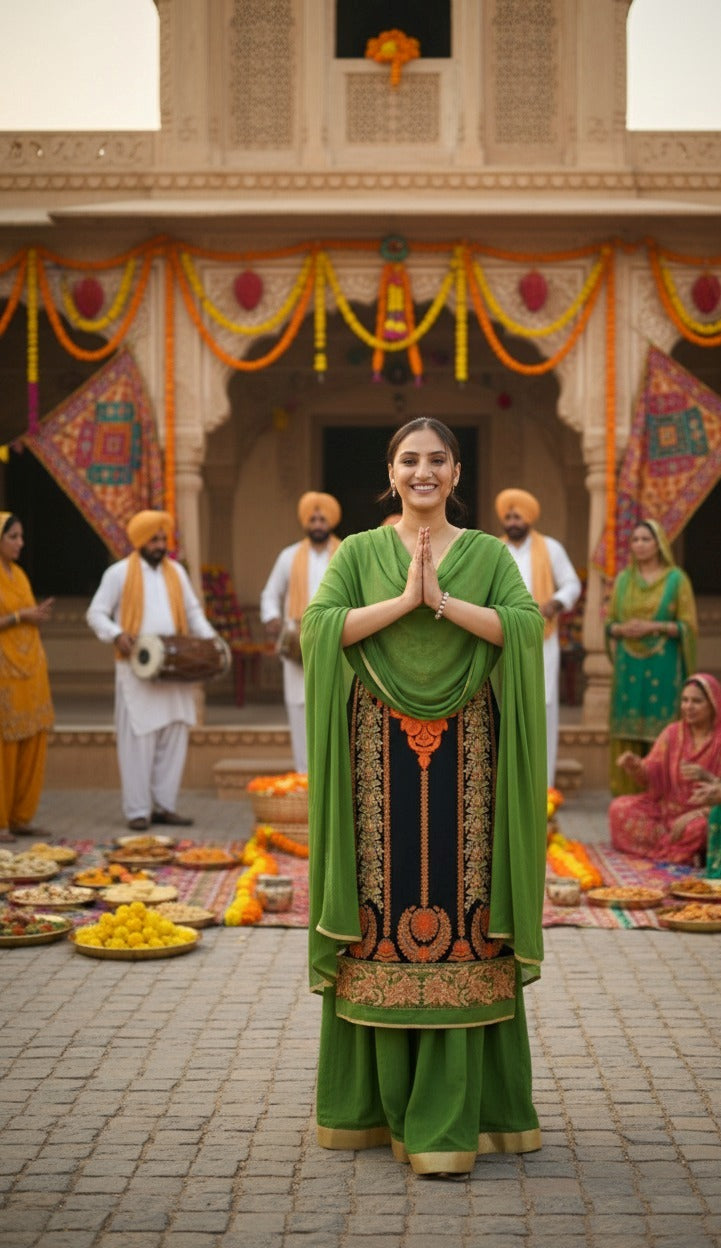 Blue Suit With Green Lehnga