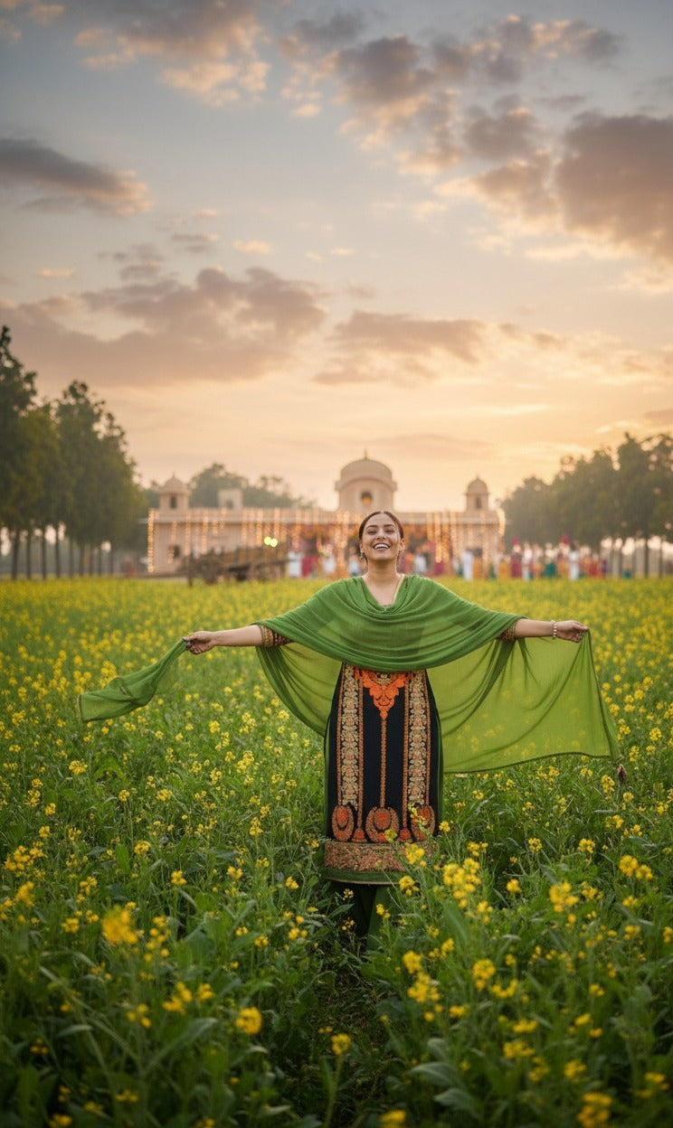 Blue Suit With Green Lehnga