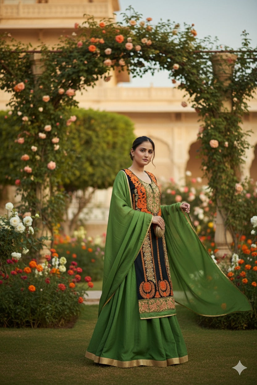 Blue Suit With Green Lehnga