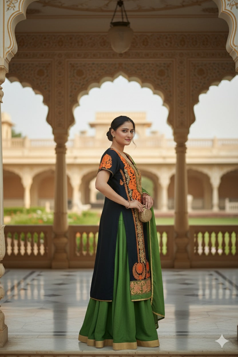 Blue Suit With Green Lehnga