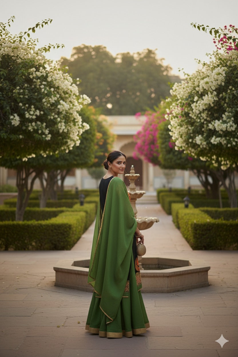 Blue Suit With Green Lehnga