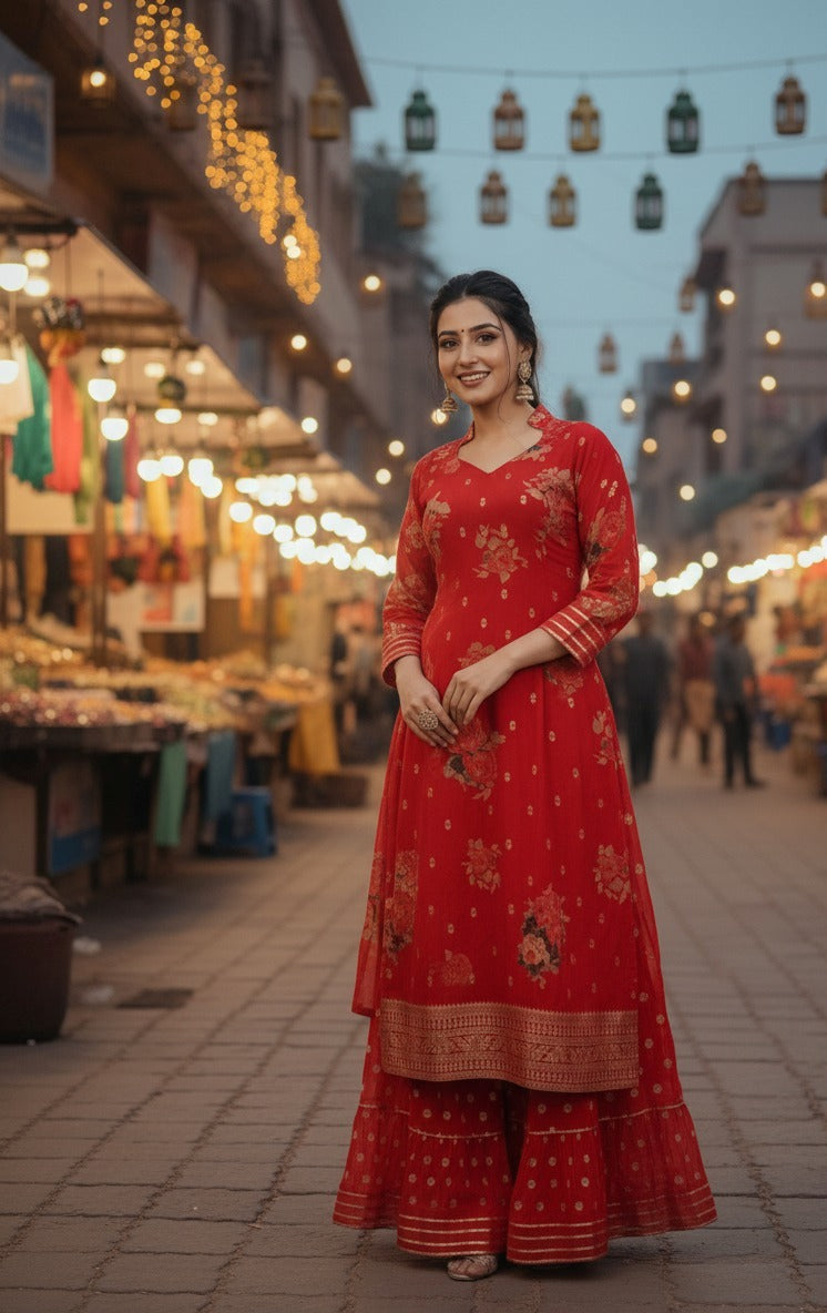 Red Sharara Suit