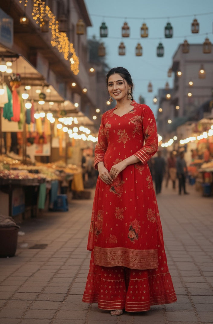 Red Sharara Suit