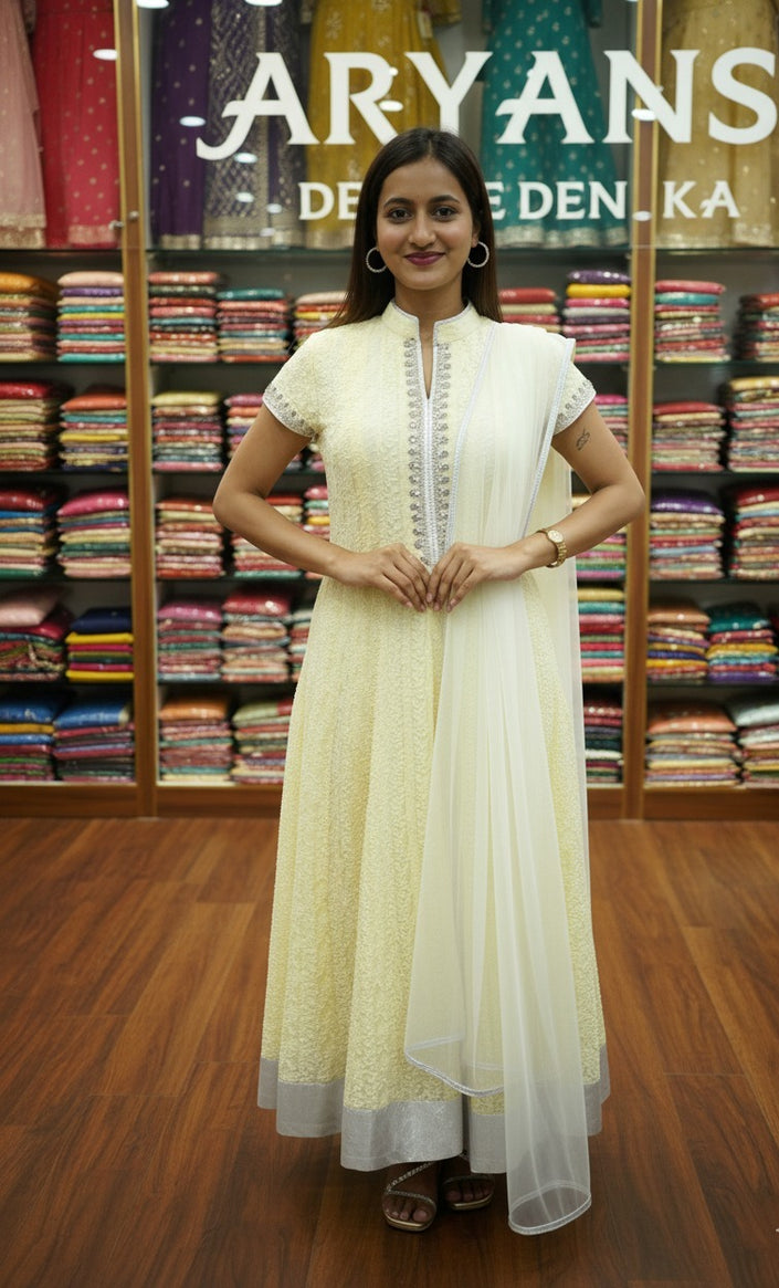 Light Yellow Ethnic Anarkali Suit