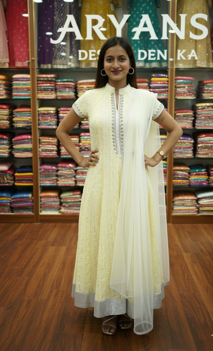 Light Yellow Ethnic Anarkali Suit