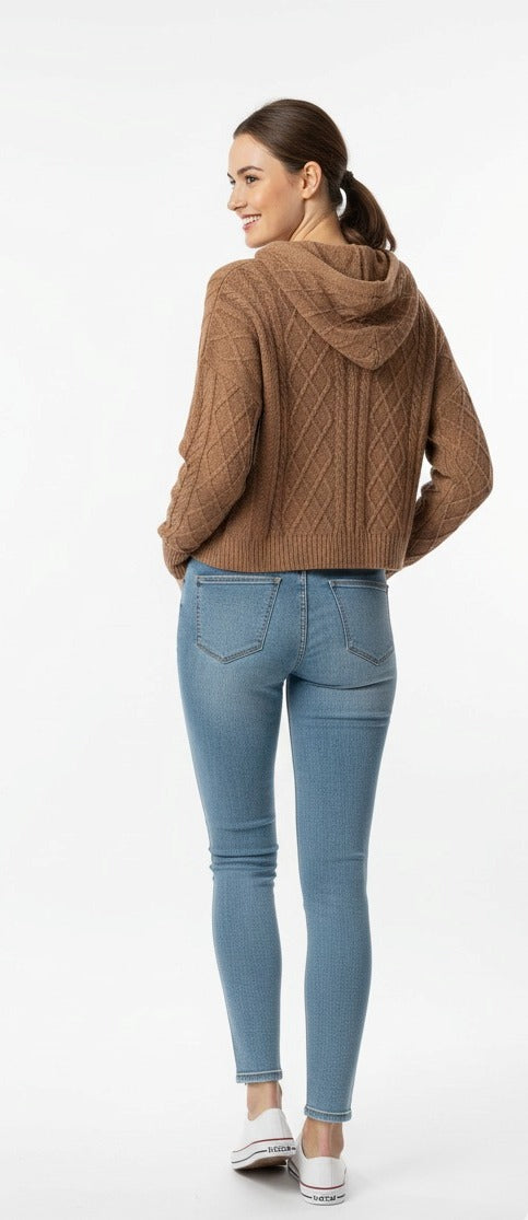 Brown Woolen Crop Hoodie
