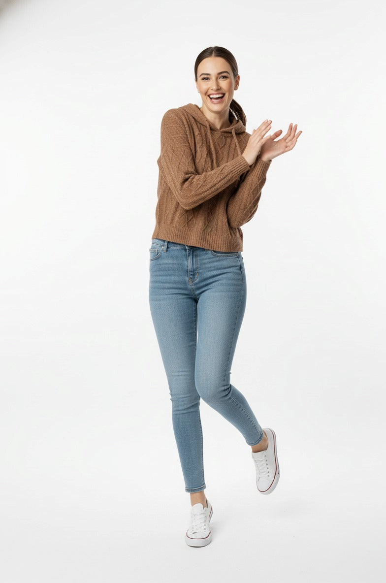 Brown Woolen Crop Hoodie