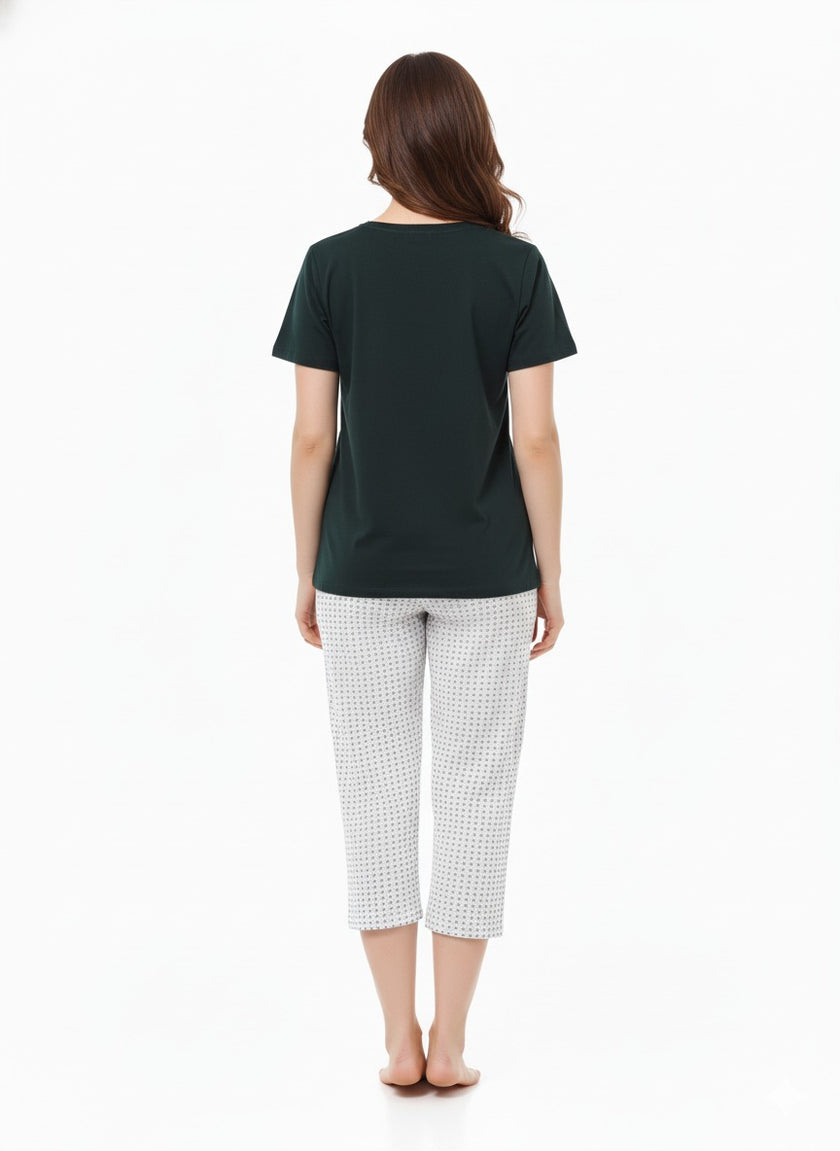 Women's Green White Night Suit