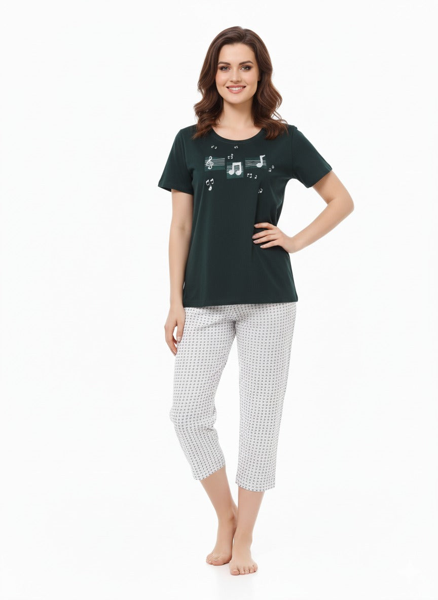 Women's Green White Night Suit