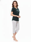 Women's Green White Night Suit