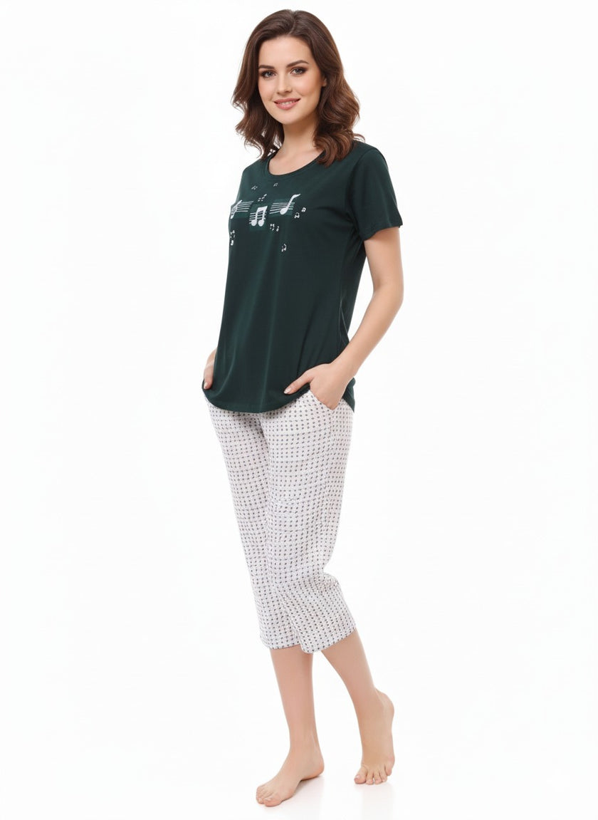 Women's Green White Night Suit