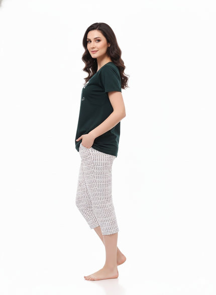 Women's Green White Night Suit