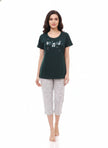 Women's Green White Night Suit