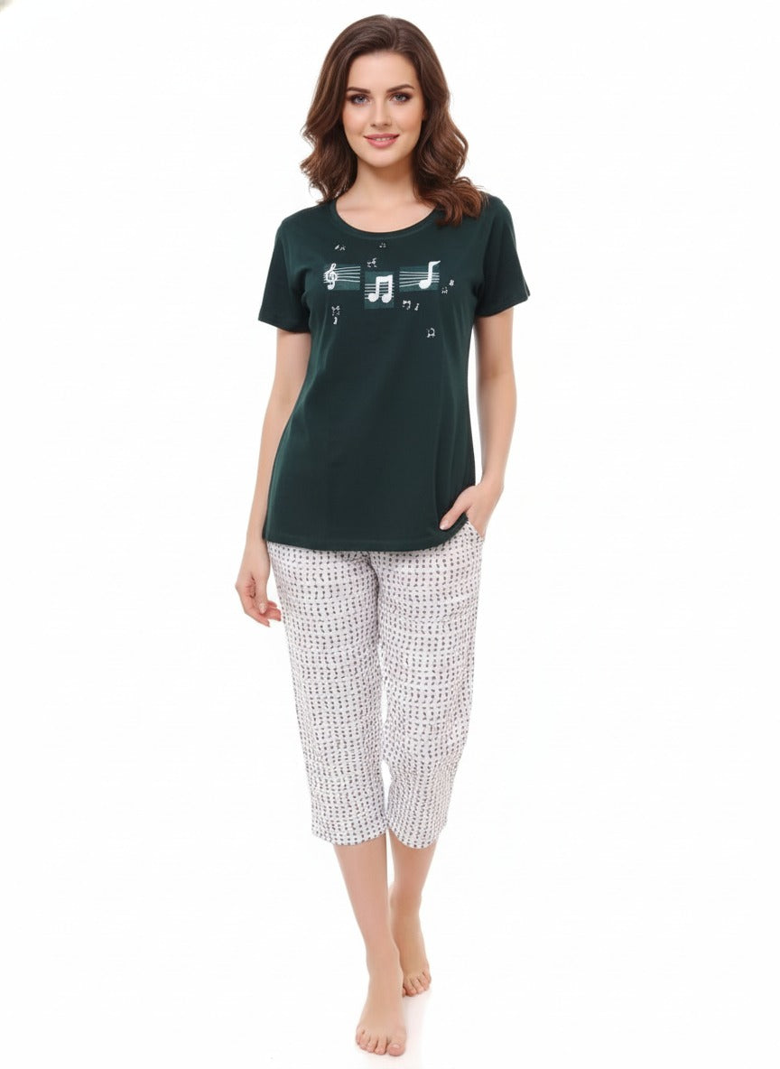 Women's Green White Night Suit