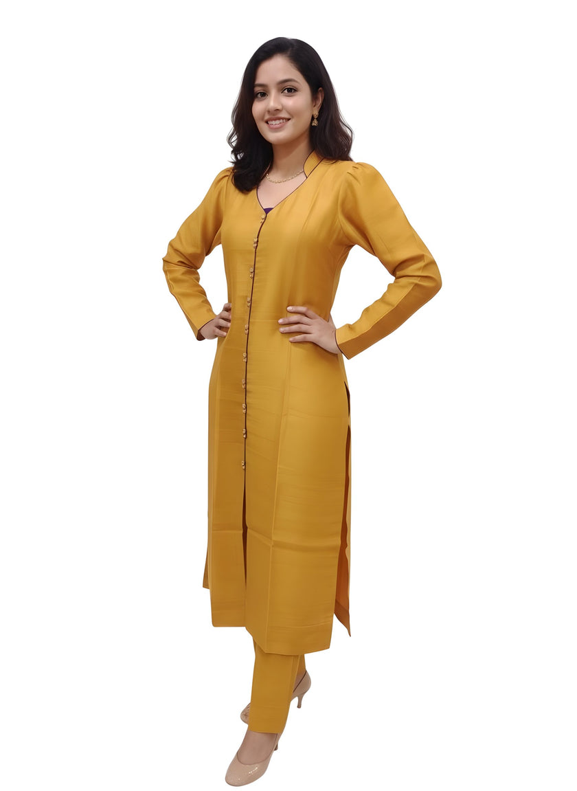 mustard yellow khadi silk kurta set