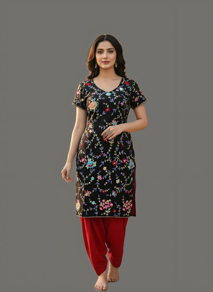 Black Ethnic Embroidered Patiala Dupatta Suit