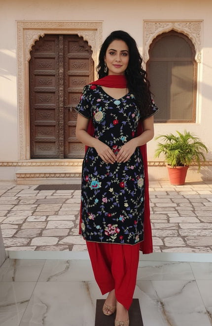 Black Suit With Red Salwar