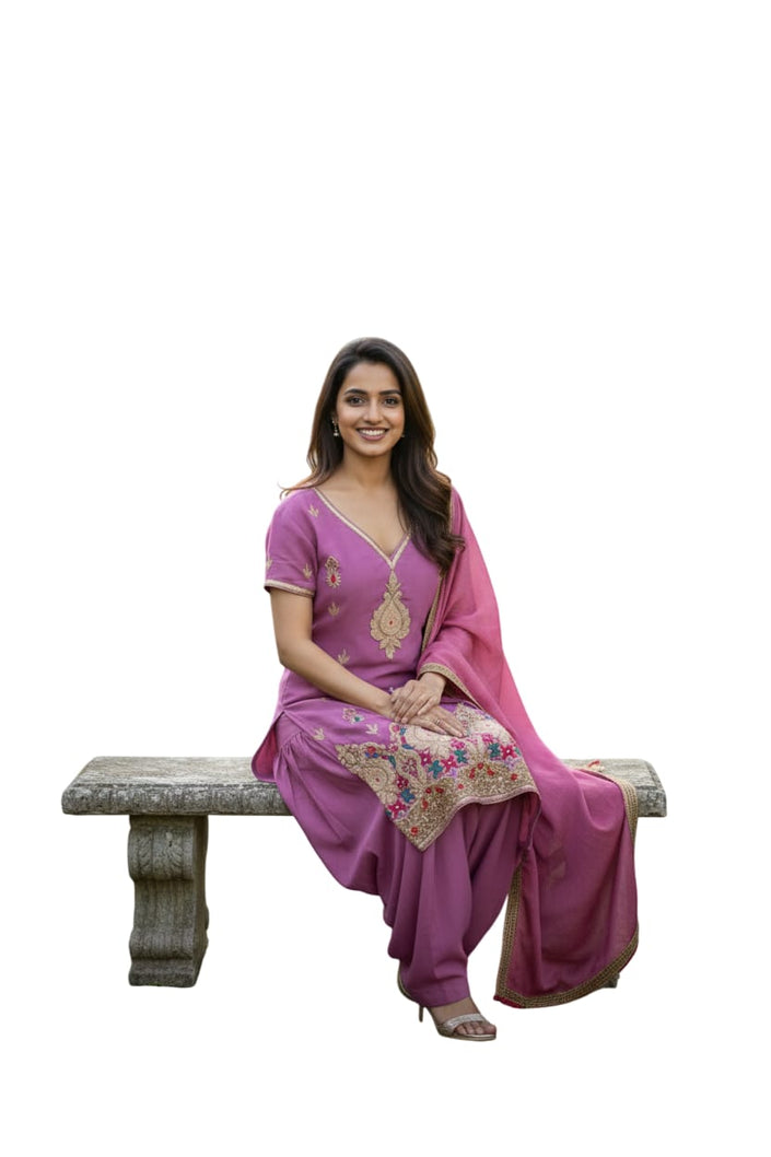 Purple Ethnic Embroidered Patiala Dupatta Suit