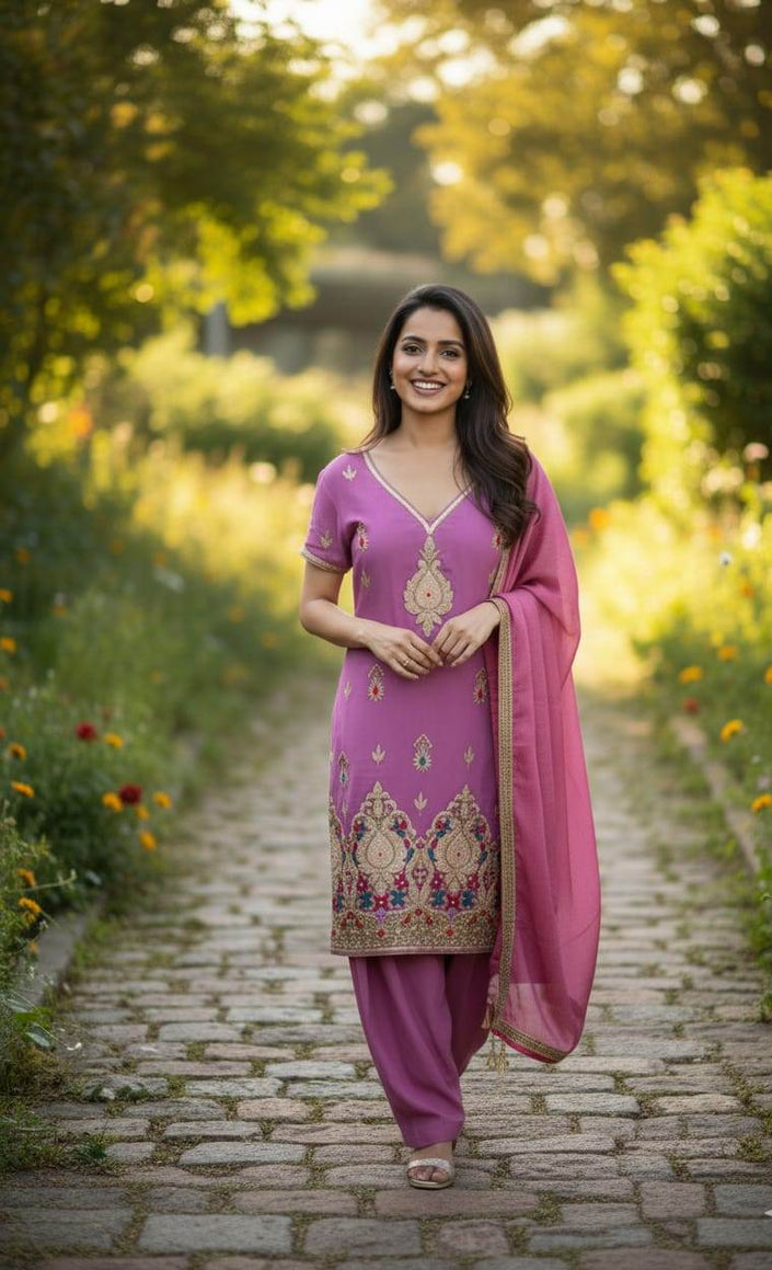 Purple Ethnic Embroidered Patiala Dupatta Suit