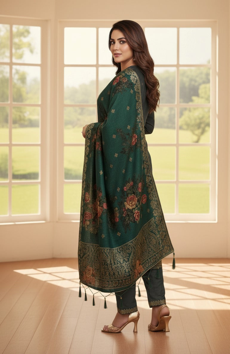 Gently Used Grey Suit With Green Dupata