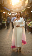 Cream Suit with Layering Dupatta