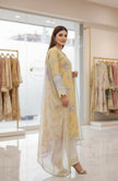 Lemon Yellow Floral Printed and Off White Pant Suit