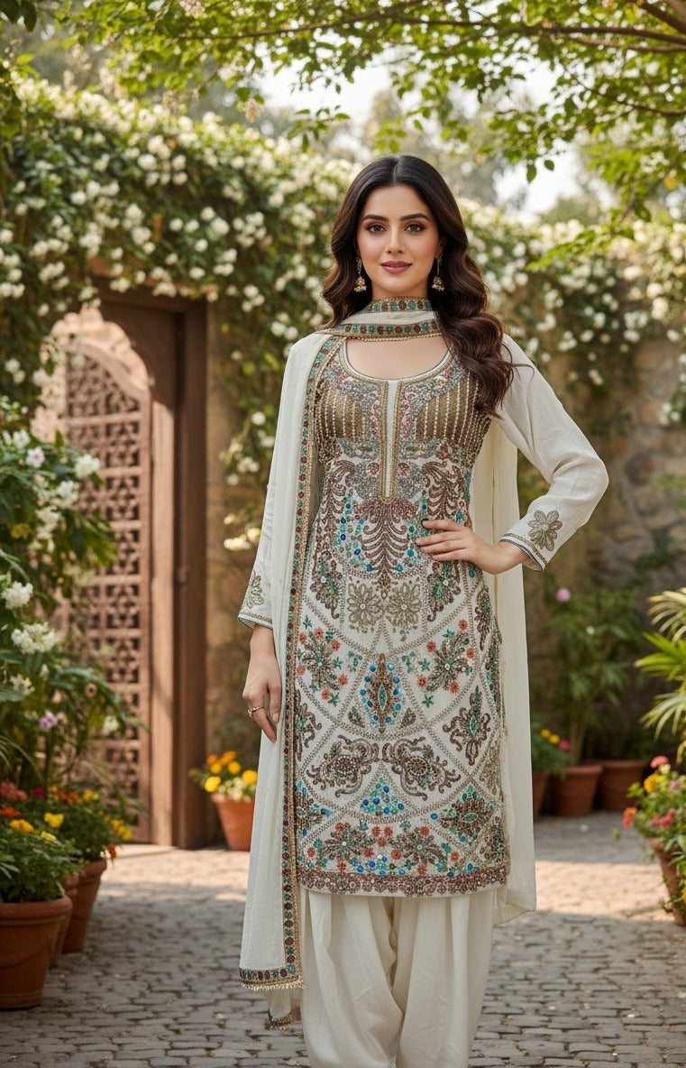 White Suit Full Embroidery and Stone Work