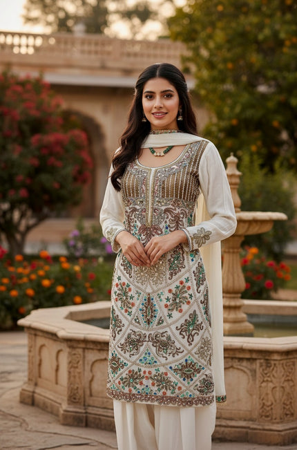 White Suit Full Embroidery and Stone Work