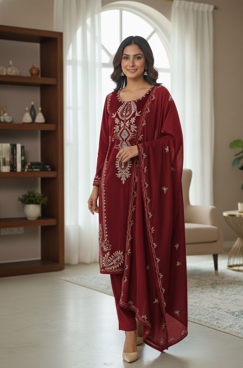 Red 3 Piece Velvet Suit