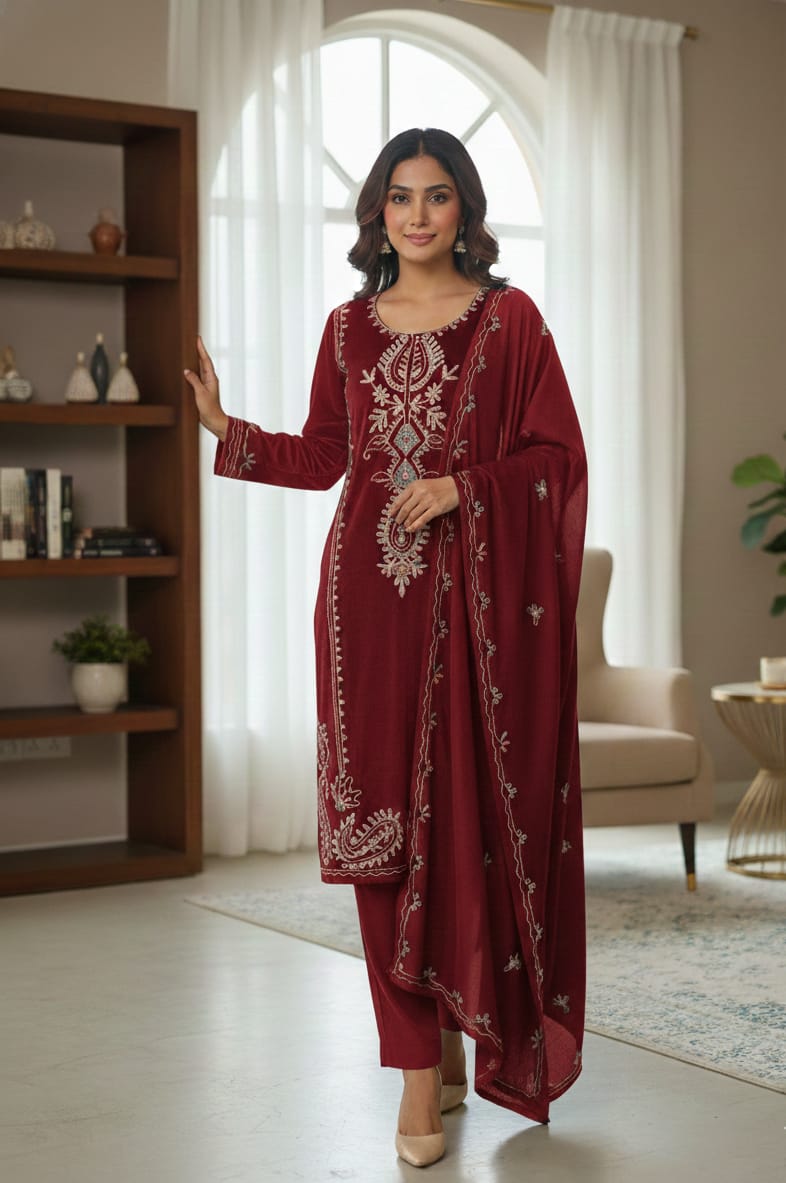 Red 3 Piece Velvet Suit