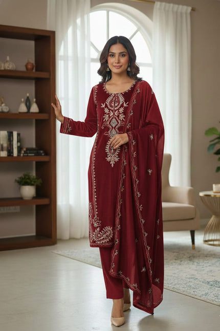 Red 3 Piece Velvet Suit