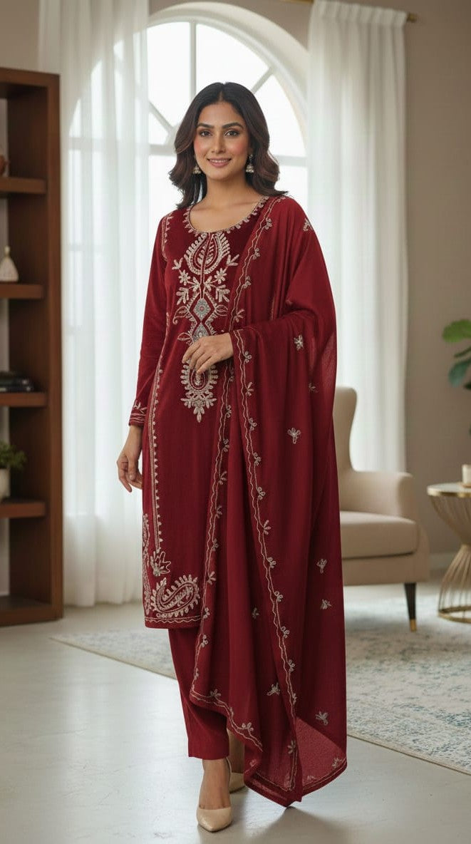 Red 3 Piece Velvet Suit
