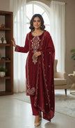 Red 3 Piece Velvet Suit