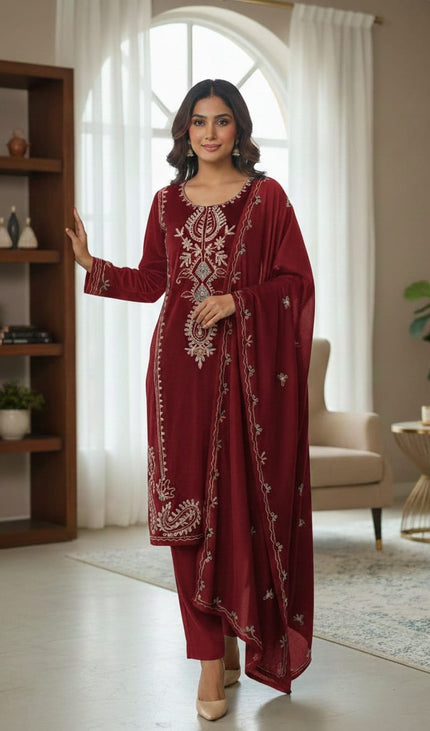 Red 3 Piece Velvet Suit