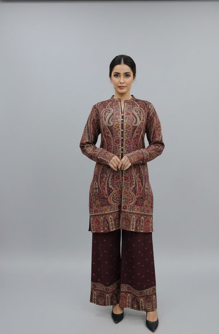 Brown Kashmiri Printed Cord Set
