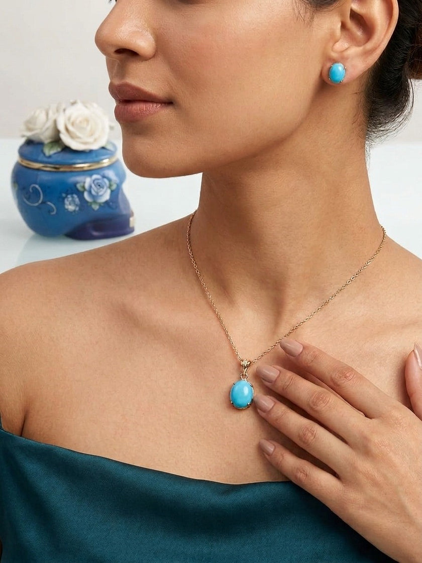 Blue Ruby Silver Chain Set