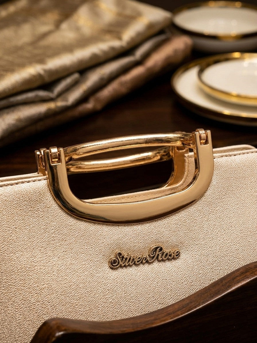 Gold Top Handle Evening Clutch / Structured Party Handbag