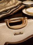 Gold Top Handle Evening Clutch / Structured Party Handbag