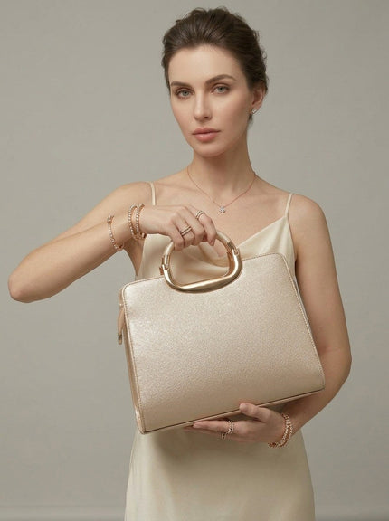 Gold Top Handle Evening Clutch / Structured Party Handbag