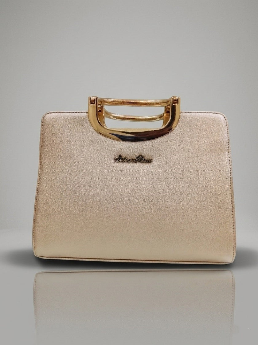Gold Top Handle Evening Clutch / Structured Party Handbag