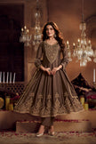 Brown Embroidered Anarkali Dupatta Suit