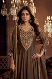Brown Embroidered Anarkali Dupatta Suit