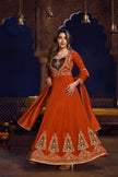 Rust-brown Heavy Embroiderey Anarkali Designer Dupatta Suit