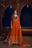 Rust-brown Heavy Embroiderey Anarkali Designer Dupatta Suit