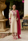 Cream With Pink-Silver Embroidery with Contrast Dupatta Suit