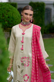 Cream Floral Embroidered Pink Dupatta Suit