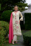 Cream Floral Embroidered Pink Dupatta Suit